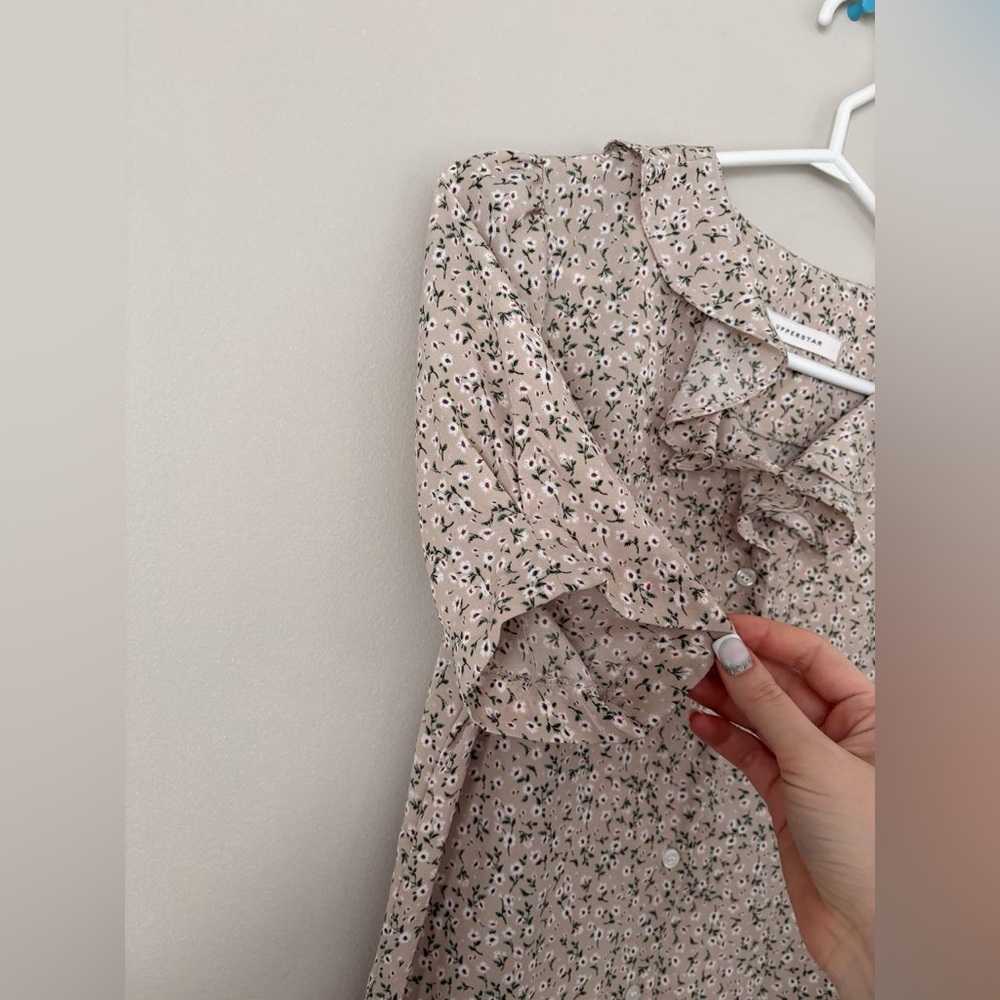 Floral Mini Dress Puff Sleeve Button Front Summer - Picture 5 of 9